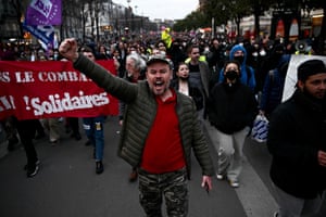 A protester gestures during a demonstration in Nantes