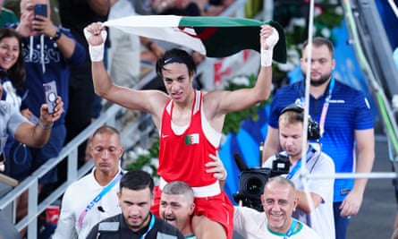 Imane Khelif celebrates victory in Paris