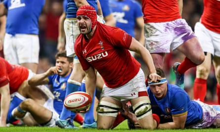 Cory Hill celebrates his try against France during a tournament where he made himself a fixture in the Wales pack.