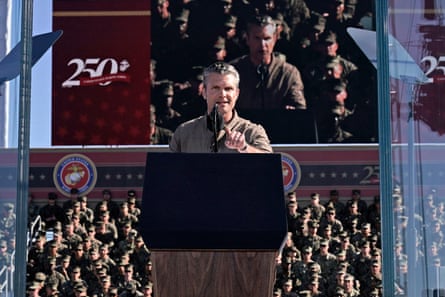 US defense secretary Pete Hegseth speaks at the event at Camp Pendleton