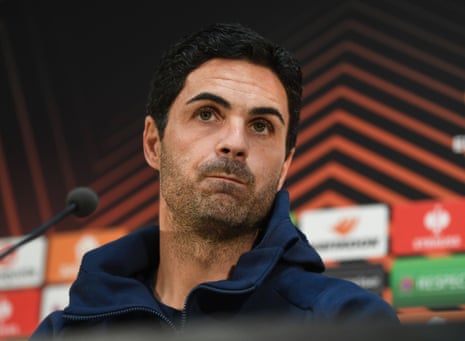 Mikel Arteta feigns interest in queries about how his team will fare on Bodo/Glimt’s artificial pitch during his pre-match press conference yesterday