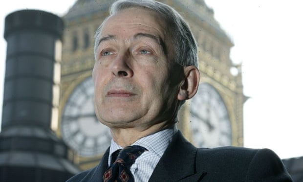 Portrait of Frank Field with backdrop of House of Commons