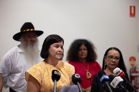 Chief Minister for the Northern Territory, Natasha Fyles, speaks to the media alongside her federal colleagues in Alice Springs, NT, Australia