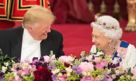 Donald Trump laughs with the Queen at a state banquet held at Buckingham palace.