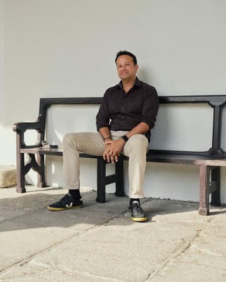 Leo Varadkar photographed at the Irish Museum of Modern Art, Dublin sitting on a wooden bench
