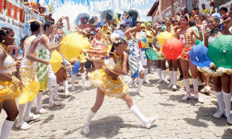 Frevo dancer at Olinda carnival in Brazil