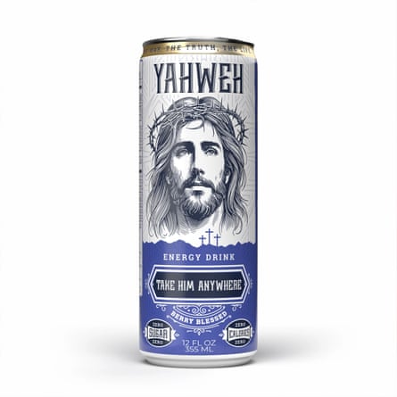 A can of Yahweh energy drink with Jesus Christ on the can
