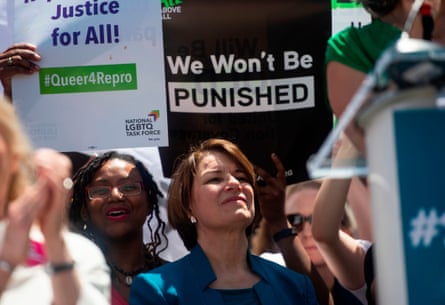 Klobuchar speaks outside the supreme court as pro-choice activist rally in Washington in May.