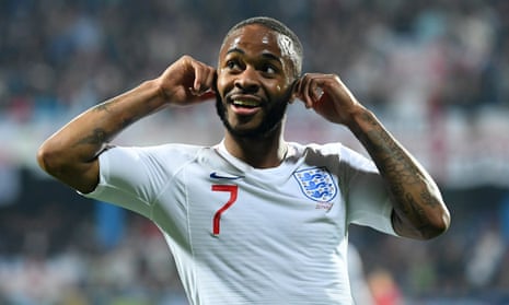 Montenegro v England - UEFA EURO 2020 Qualifier<br>PODGORICA, MONTENEGRO - MARCH 25:  Raheem Sterling of England celebrates after scoring his team's fifth goal during the 2020 UEFA European Championships Group A qualifying match between Montenegro and England at Podgorica City Stadium on March 25, 2019 in Podgorica, Montenegro. (Photo by Michael Regan/Getty Images)