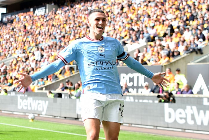 Phil Foden celebrates the third goal.