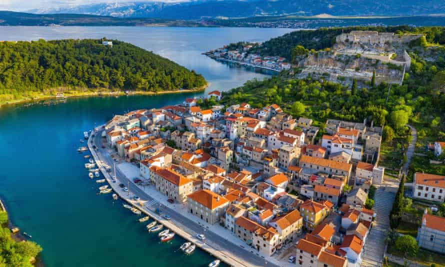 Aerial view of Novigrad and zigzag river