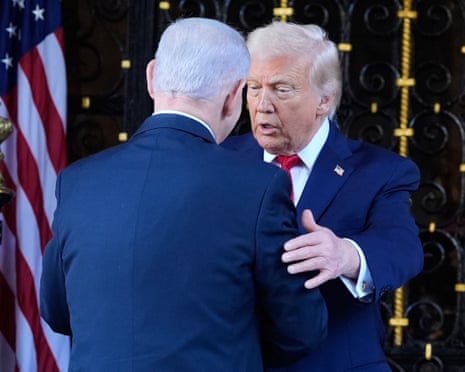 Donald Trump greets Israel's Benjamin Netanyahu at his Mar-a-Lago club.