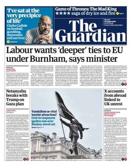 The Guardian front page 10 August 2026