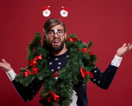 Man dressed up for Christmas.