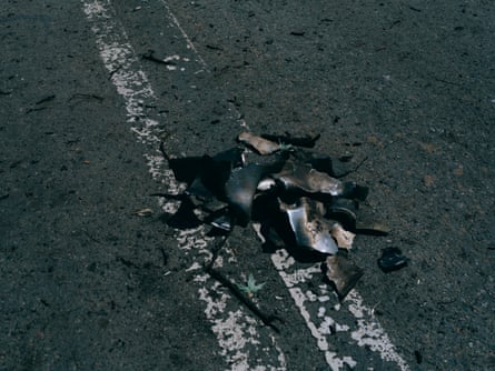 Shrapnel pieces on the ground.