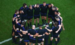 New Zealand All Blacks players have a team huddle prior to the 2015 Rugby World Cup final