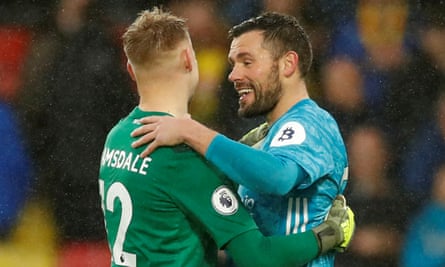 Aaron Ramsdale with Ben Foster after they both kept clean sheets as Bournemouth drew 0-0 at Watford in October 2019