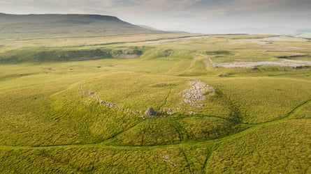 An aerial view of Dudderhouse Hill long cairn.
