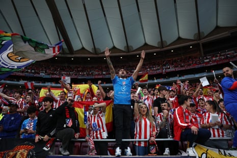 Atletico Madrid fans inside the stadium before the match.