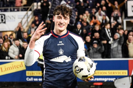 Barney Stewart celebrates his hattrick at full time after Falkirk’s 4-1 win over Hibs.