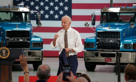 Biden at a Mack Trucks factory in Pennsylvania on Thursday. Biden promised to work with members of both parties to ensure the bill’s passage.