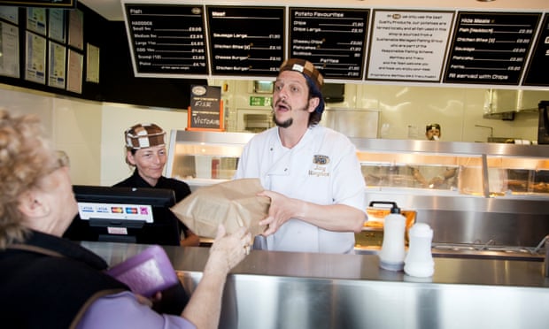 Jay Rayner working at 149 Fish & Chips at 149 in Bridlington in 2011.