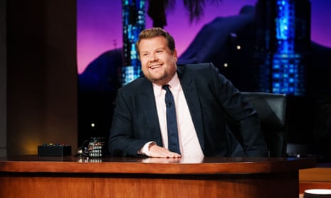 James Corden at the desk of The Late Show