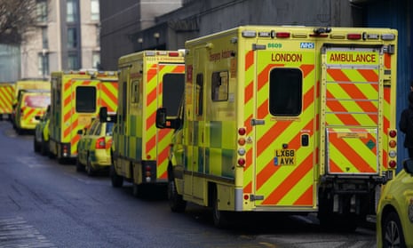 Ambulances parked outside London Ambulance Service NHS Trust