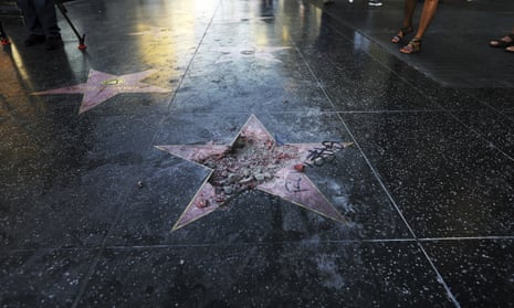 Donald Trump’s vandalized star on the Hollywood Walk of Fame last month.