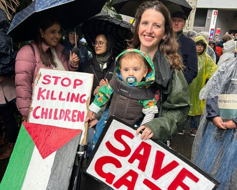 Laura with her baby Miro at the Palestinian Action Group’s march across the Sydney Harbour Bridge