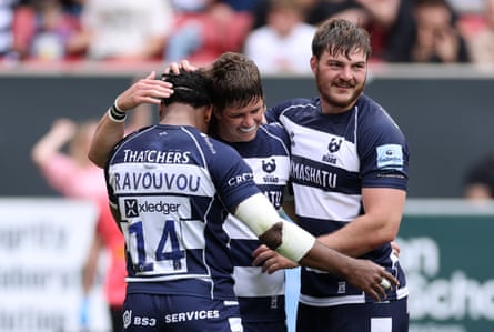 BJ van Rensburg celebrates scoring Bristol’s final try