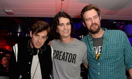 On a mission: Adam Neumann with Miguel McKelvey and DJ Mark Ronson, who performed at a WeWork party.