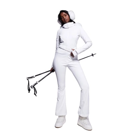 ASOS 4505 Ski soft shell belted ski suit with slim kick leg and faux fur hood in white