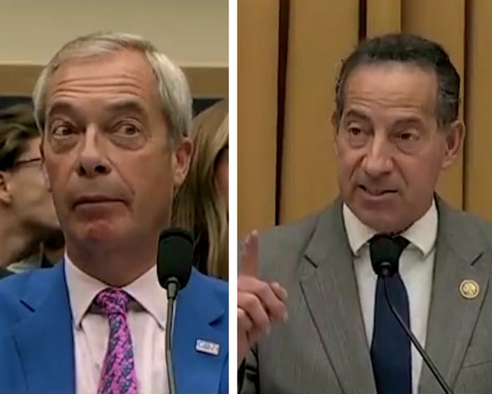 Nigel Farage clashes with Democrat members over free speech – video