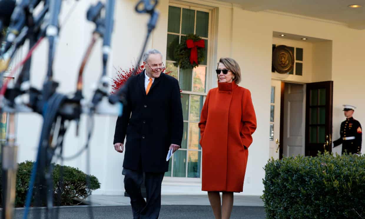 Nancy Pelosi and Chuck Schumer leave the West Wing on Tuesday.
