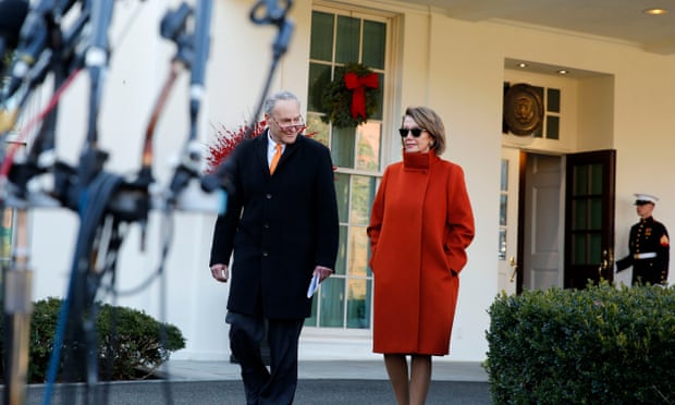 Nancy Pelosi and Chuck Schumer leave the West Wing on Tuesday. 