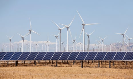 Wind turbines and solar panels alternative energy production