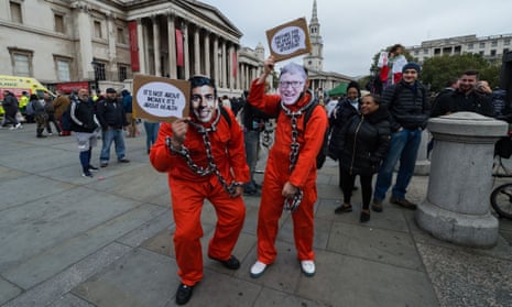 Protesters dressed as Rishi Sunak and Bill Gates at an anti-lockdown rally in September.