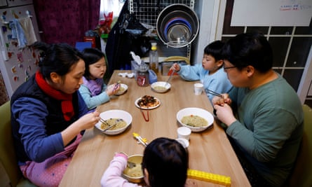 A family eats dinner in South Korea