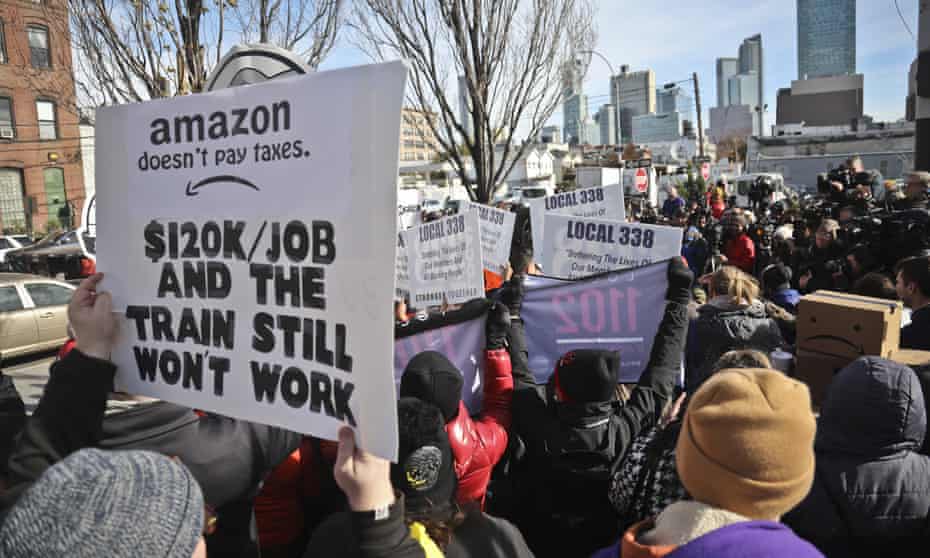 Protesters rally against the proposed Amazon headquarters in Queens, New York in November.