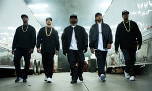 From left, Aldis Hodge, Neil Brown Jr, Jason Mitchell, O’Shea Jackson Jr, and Corey Hawkins in a scene from the film, Straight Outta Compton.