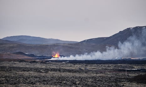 Fires smoulder near the town of Grindavik, Iceland