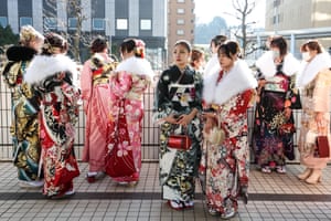 Women wearing colourful kimonos outside Yokohama Arena