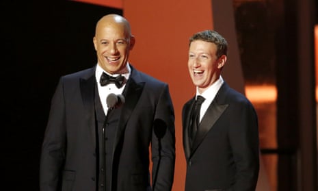 Actor Vin Diesel (left) and Breakthrough prize co-founder Mark Zuckerberg during the 2017 Breakthrough prize ceremony at Nasa Ames Research Center.