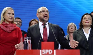 Social Democrat (SPD) and chancellor candidate Martin Schulz speaks after initial results gave the party 20.4% of the vote, giving it a second place finish, in German federal elections in Berlin.