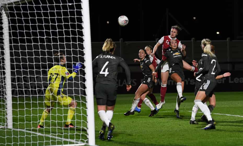 Lotte Wubben-Moy scores for Arsenal against Manchester United last month.