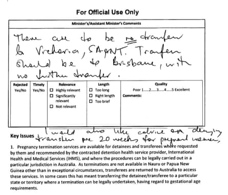 A handwritten note from Scott Morrison when he was Minister for Immigration and Border Protection dated 25 November 2014.