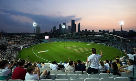 Fans in the stands show their support during the Hundred match at the Oval.