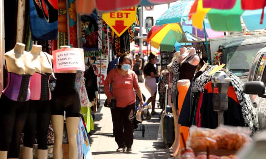 Shoppers in the garment district of downtown LA in June 2020.