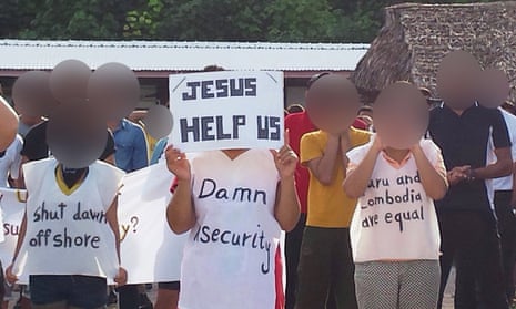 A protest at Nauru detention centre. ‘The veil of secrecy around what’s happening must be pulled away,’ says Labor’s Shayne Neumann. 